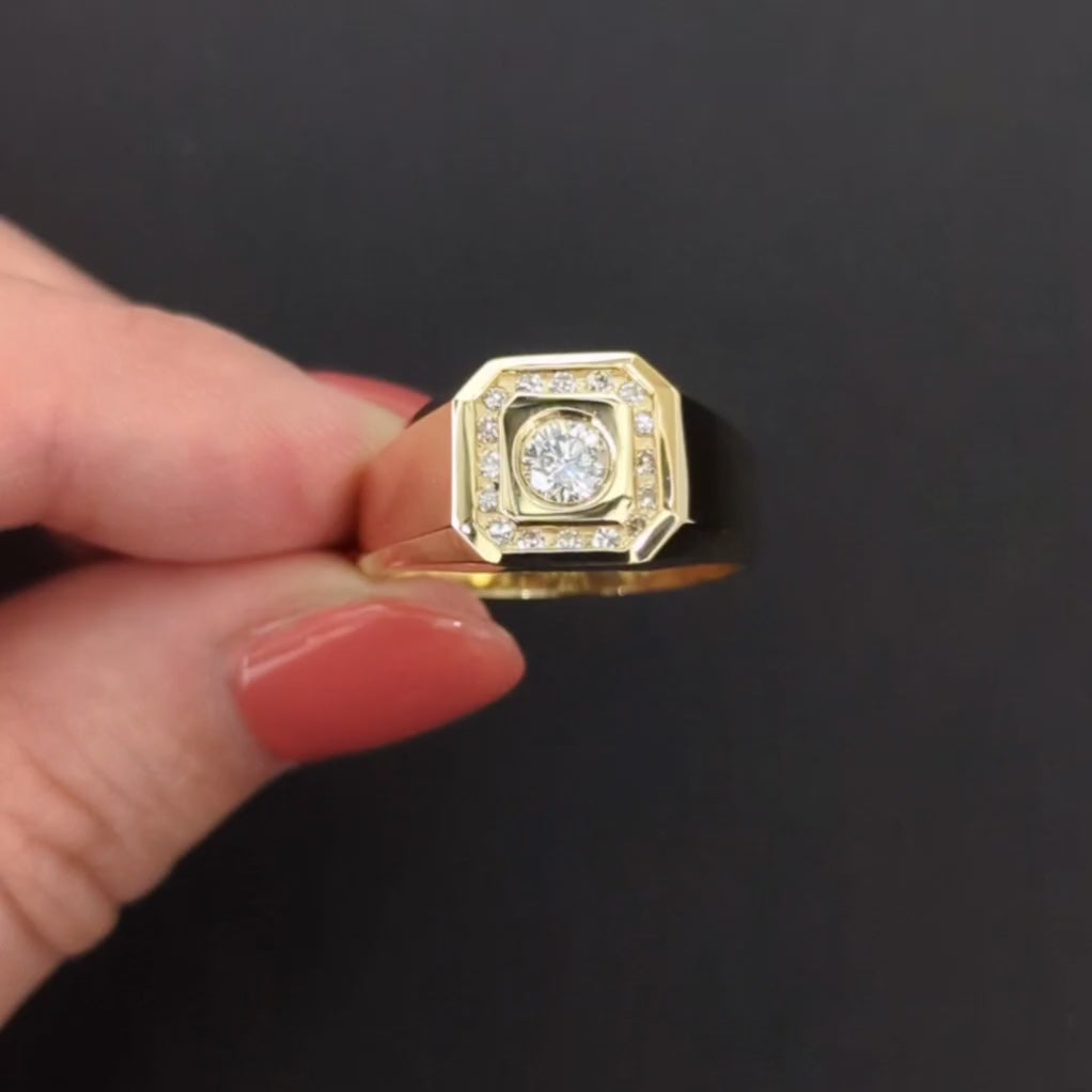 VINTAGE DIAMOND SIGNET RING 8.2 gram 14K YELLOW GOLD CHUNKY MENS NATURAL ESTATE