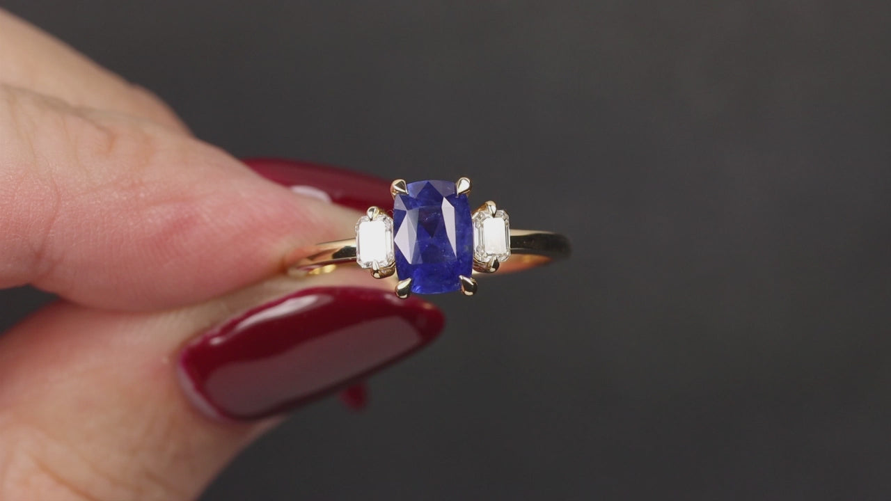 1.35ct SAPPHIRE DIAMOND 3 STONE RING 14k YELLOW GOLD NATURAL COCKTAIL ENGAGEMENT