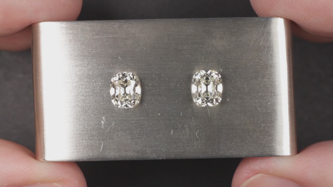 2ct OLD MINE CUT DIAMOND STUD EARRINGS GIA CERTIFIED K VS1-SI1 CUSHION BRILLIANT