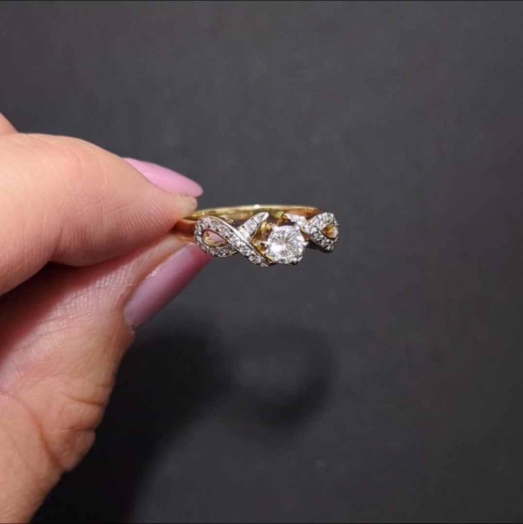 DIAMOND COCKTAIL RING 1/3ct F SI1 ROUND 14k YELLOW GOLD RIBBON ESTATE NATURAL