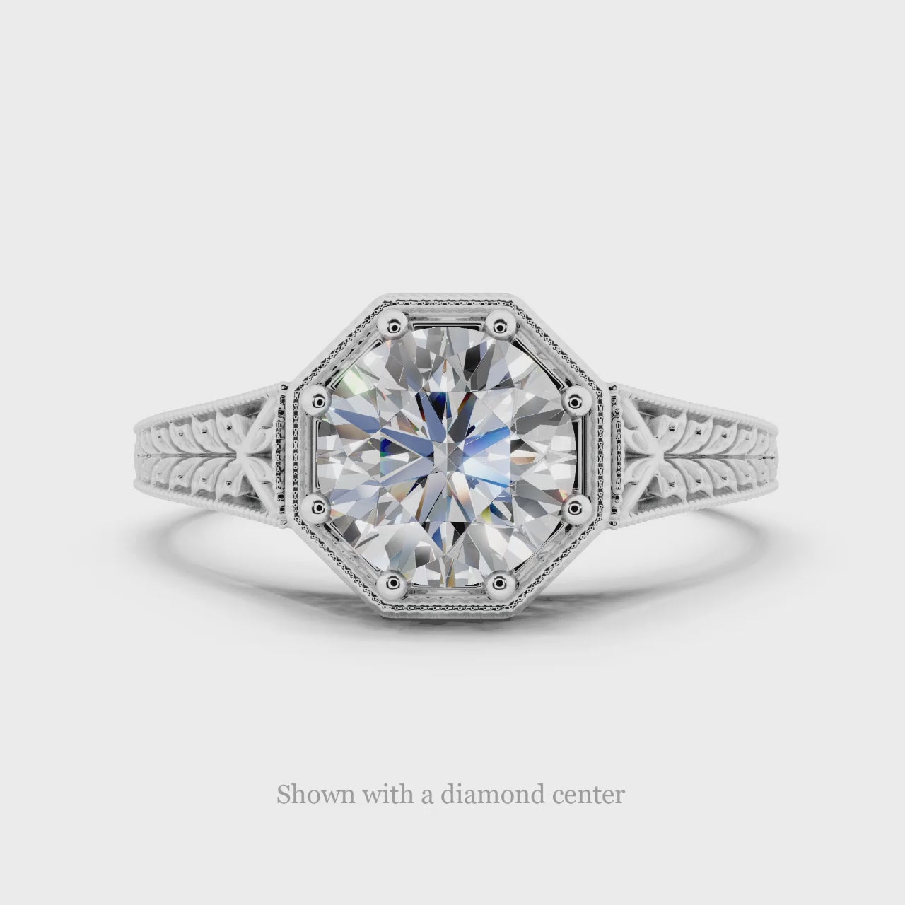 ART DECO VINTAGE STYLE ENGRAVED SEMI MOUNT ROUND STONE 6.0 6.5M SETTING 14K RING