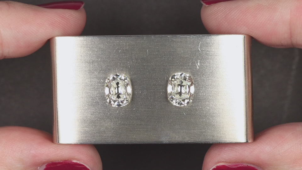 3 CARAT OLD MINE CUT DIAMOND STUD EARRINGS GIA CERTIFIED I SI1 ANTIQUE STYLE