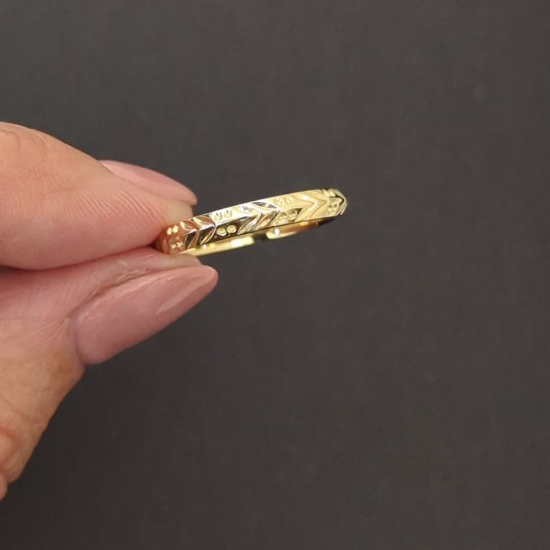 VINTAGE STYLE ENGRAVED 10k YELLOW GOLD WEDDING BAND STACKING RING ORANGE BLOSSOM