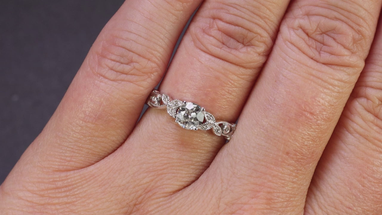 OLD EUROPEAN CUT DIAMOND ENGAGEMENT RING H SI2 VINTAGE STYLE FLORAL VINE NATURAL