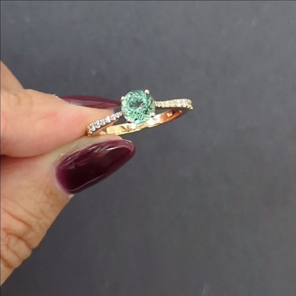 MINT GREEN TOURMALINE DIAMOND COCKTAIL RING 14k ROSE GOLD NATURAL GRADUATED