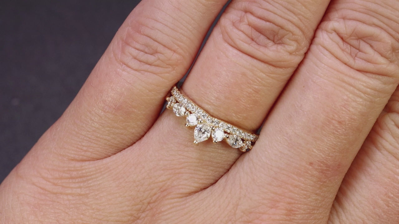 1 CARAT NEIL LANE WEDDING BAND CROWN DOUBLE ROW 14k YELLOW GOLD NATURAL DESIGNER