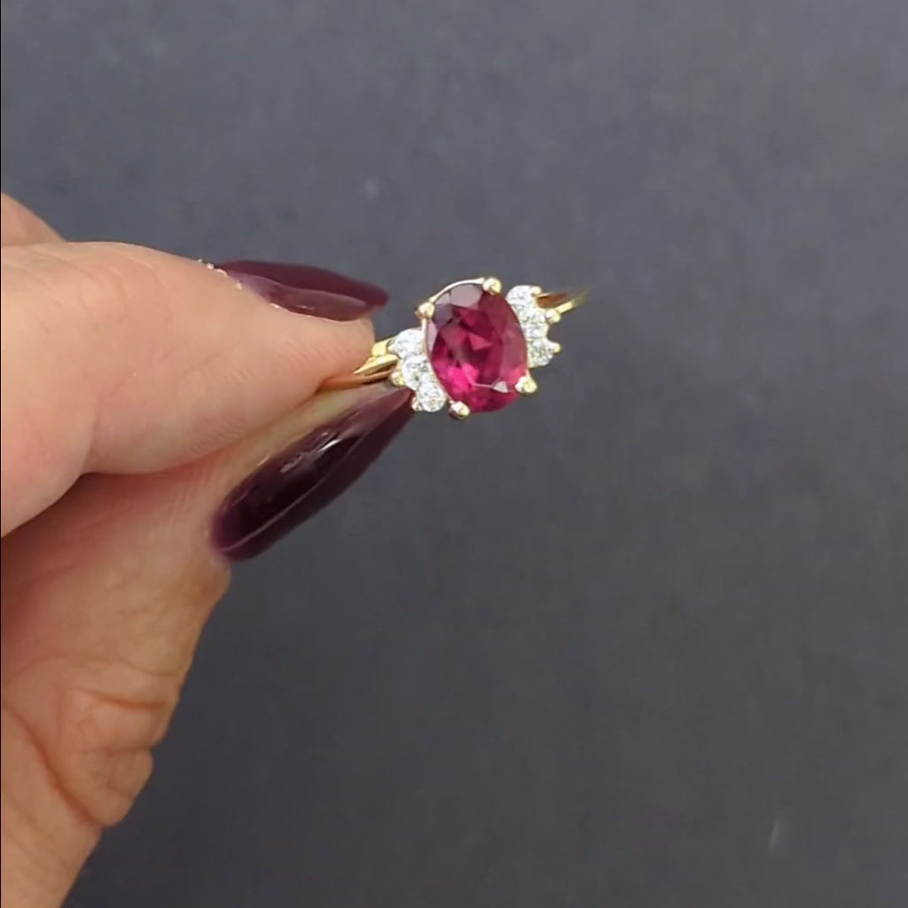 PINK SAPPHIRE DIAMOND COCKTAIL RING 14k YELLOW GOLD NATURAL OVAL SHAPE CLUSTER