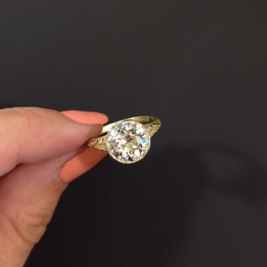 3.71ct OLD EUROPEAN CUT DIAMOND ENGAGEMENT RING GIA CERTIFIED VINTAGE ART DECO