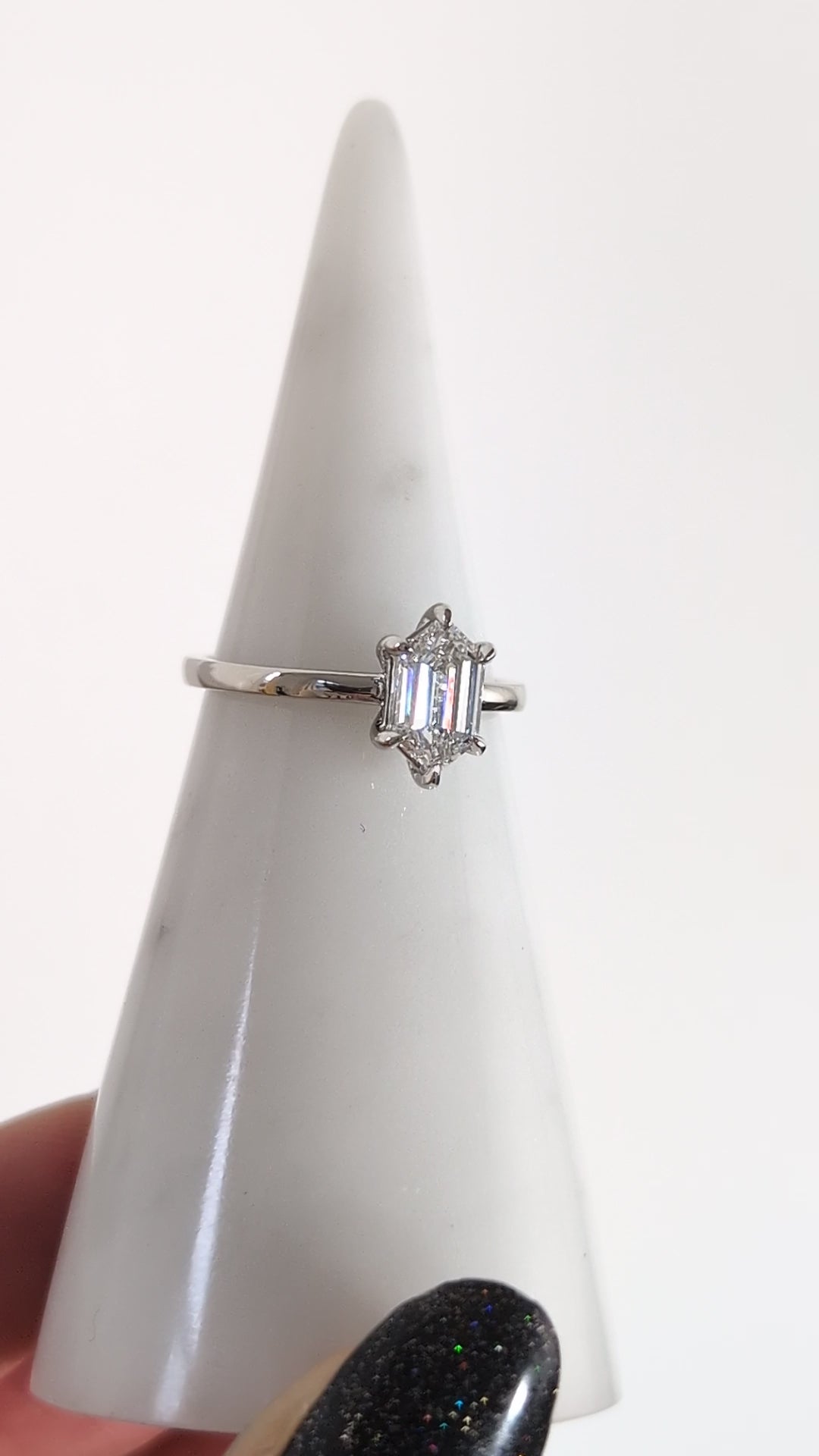 1.15ct LAB CREATED DIAMOND ENGAGEMENT RING HEXAGON CUT PLATINUM SOLITAIRE