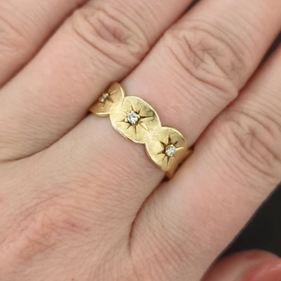 VINTAGE DIAMOND ETERNITY BAND RING 14k YELLOW GOLD 6gm FLORENTINE FINISH ESTATE