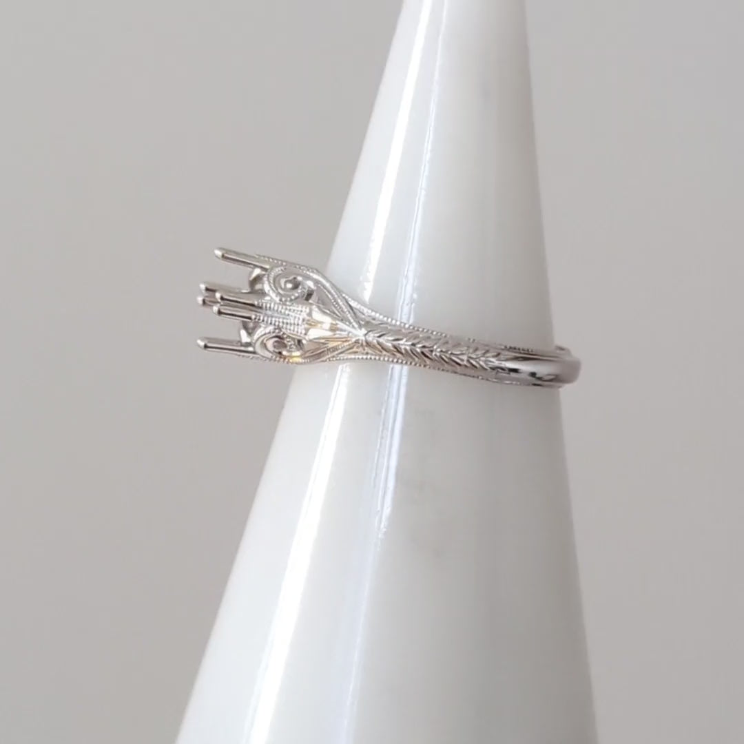 VINTAGE STYLE 14K WHITE GOLD RING SETTING ART DECO STYLE SOLITAIRE ENGAGEMENT