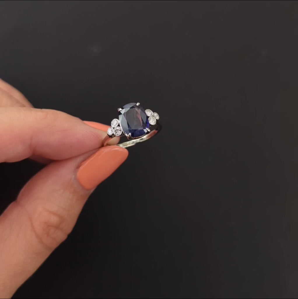 3.37ct GIA CERTIFIED SAPPHIRE DIAMOND ENGAGMENT RING PLATINUM OVAL SHAPE NATURAL