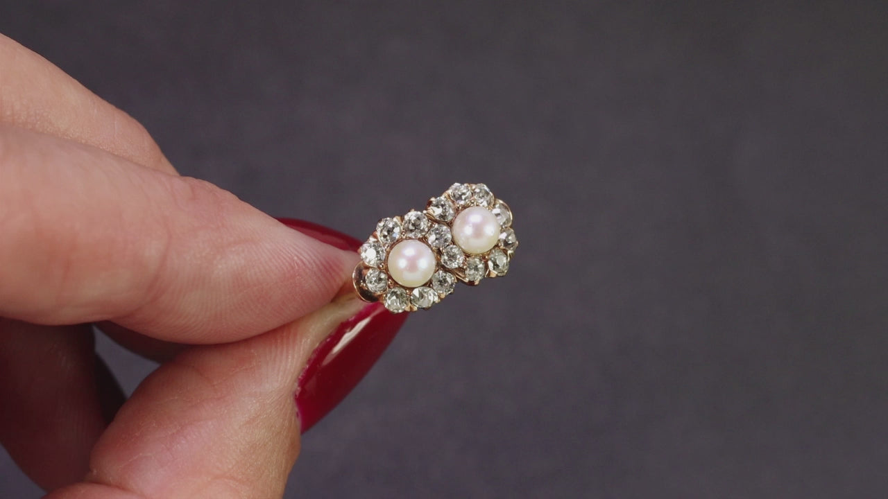 ANTIQUE PEARL DIAMOND RING EDWARDIAN TOI ET MOI 14k YELLOW GOLD OLD MINE CUT