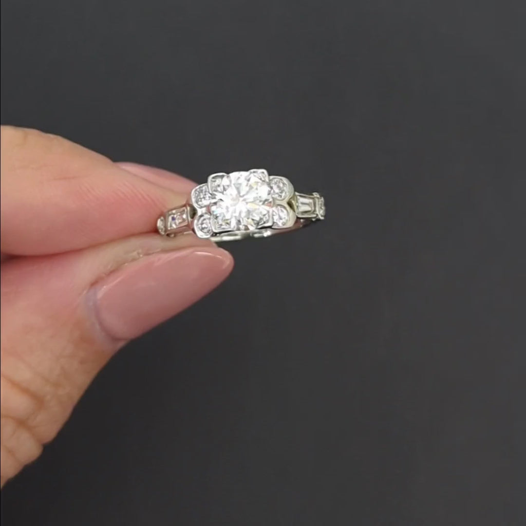 1.43ct VINTAGE DIAMOND ENGAGEMENT RING PLATINUM ROUND CUT MID CENTURY NATURAL