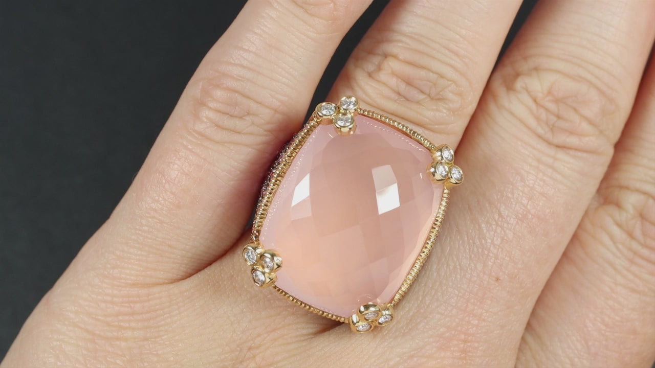 30ct DESIGNER ROSE QUARTZ PINK SAPPHIRE DIAMOND COCKTAIL RING 18k YELLOW GOLD