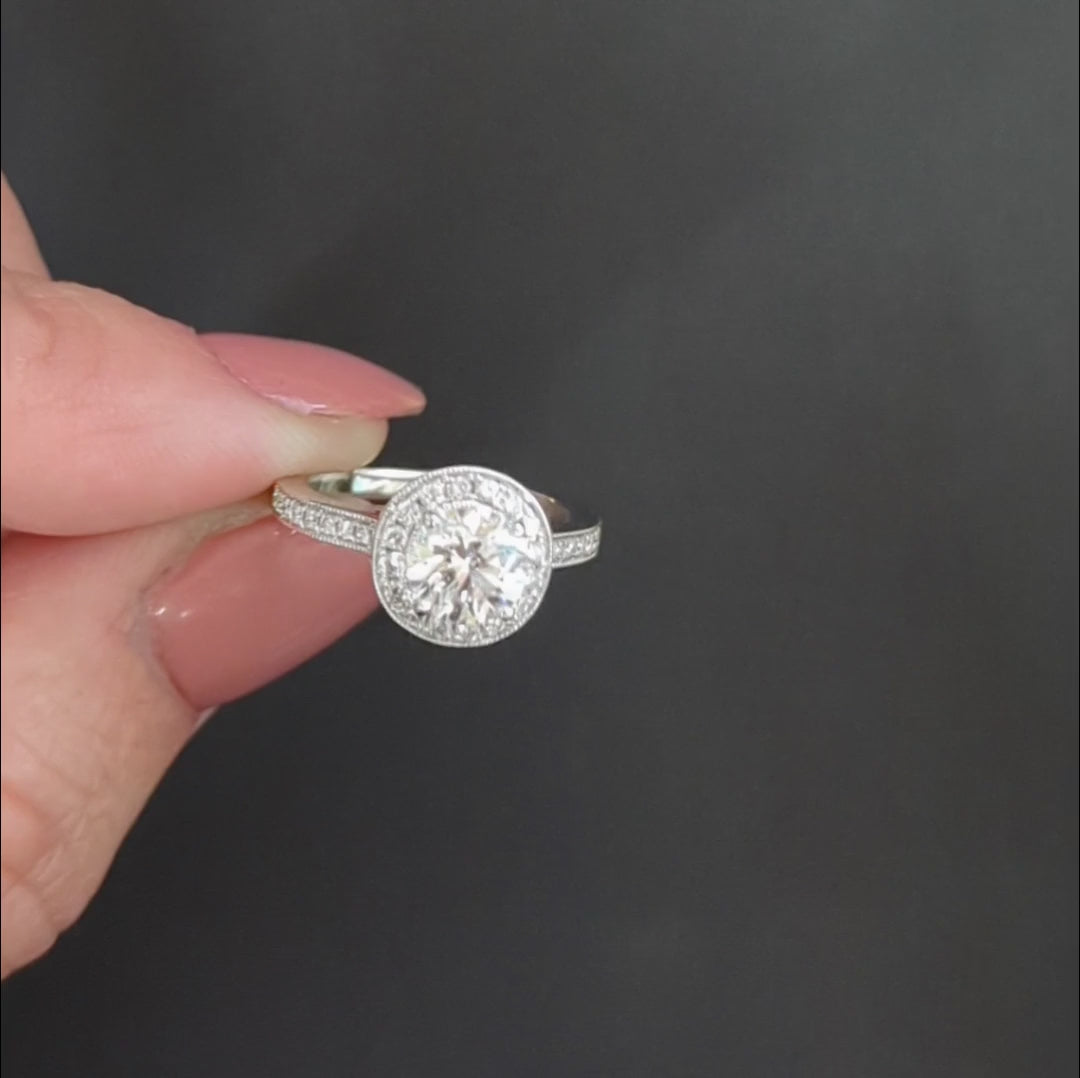 1 CARAT DIAMOND ENGAGEMENT RING F SI ROUND CUT HALO 14k WHITE GOLD NATURAL 1ct