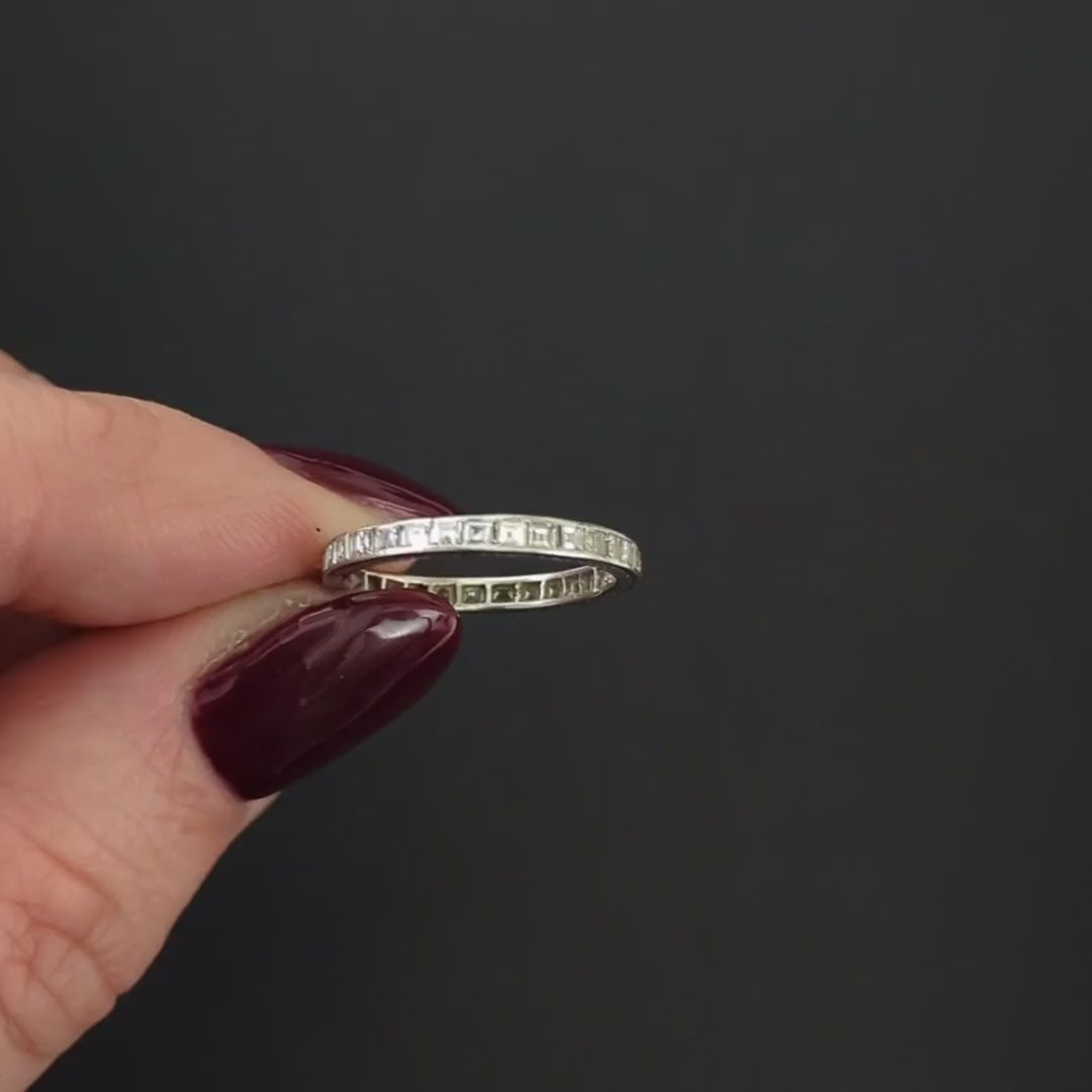 VINTAGE DIAMOND ETERNITY RING CARRE CUT PLATINUM WEDDING BAND CHANNEL 1.15ct