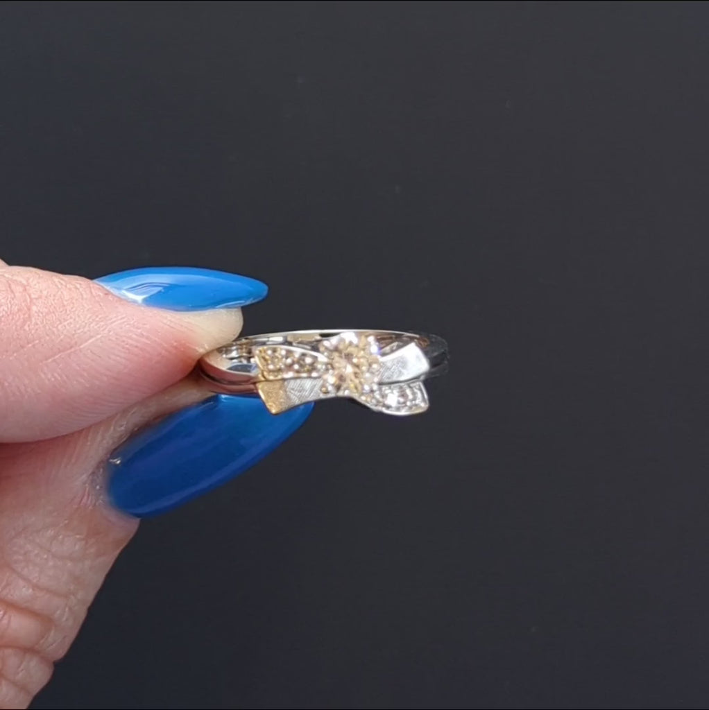 VINTAGE DIAMOND ENGAGEMENT RING AND BAND WEDDING SET MID CENTURY 14k WHITE GOLD