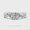DIAMOND RING SETTING VINTAGE STYLE SEMI MOUNT 5.5 ROUND 14k WHITE GOLD BOTANICAL