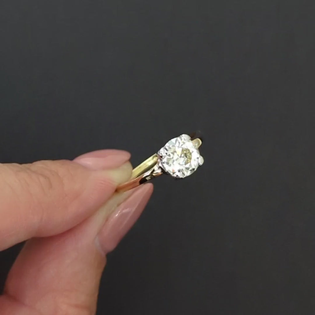 1.31ct VINTAGE DIAMOND SOLITAIRE RING OLD EUROPEAN CUT O-P VS2 14k YELLOW GOLD