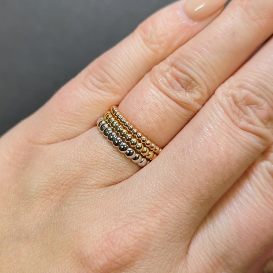 SOLID 10k GOLD WEDDING RING 3mm BALL BUBBLE STACKING BAND WHITE YELLOW ROSE