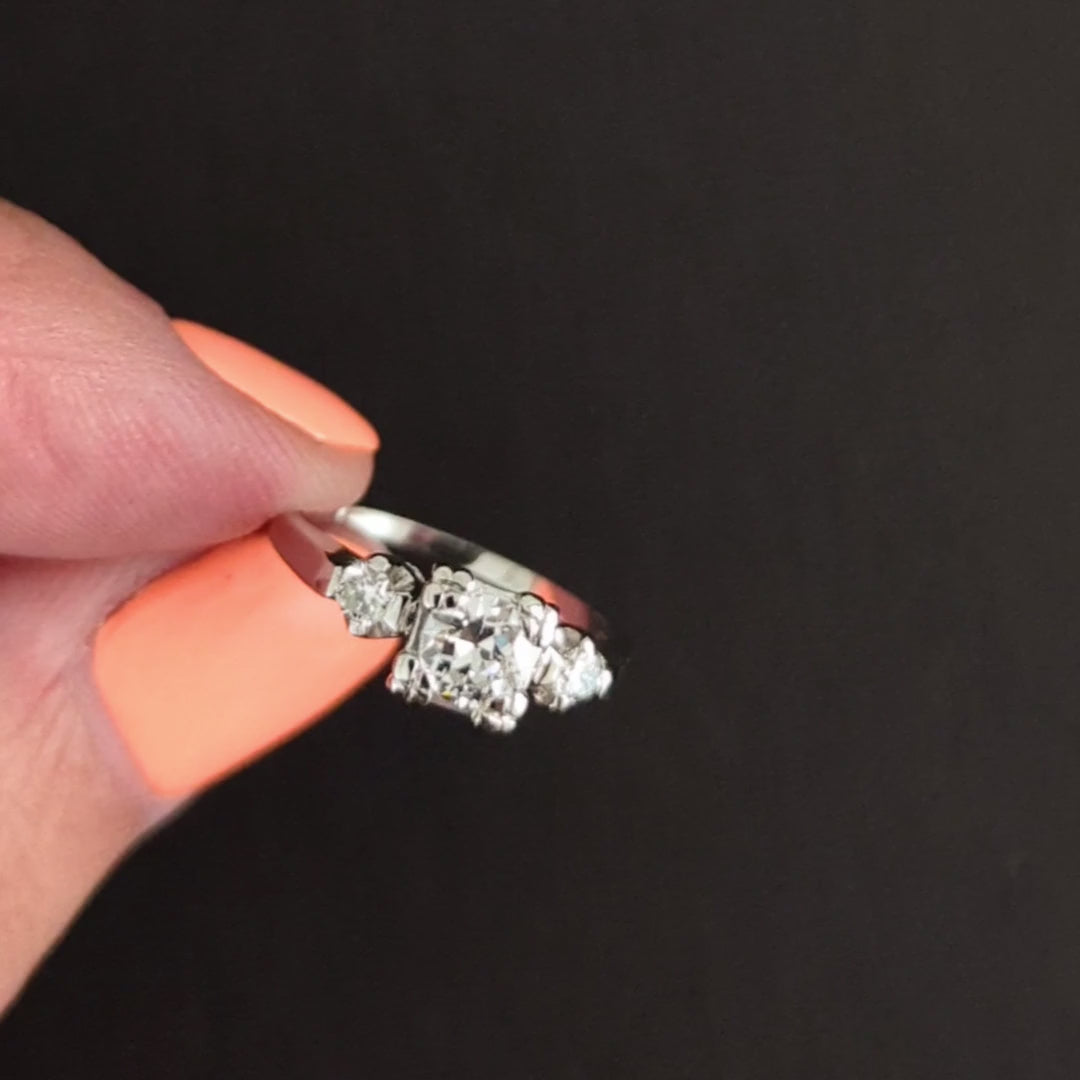 VINTAGE DIAMOND ENGAGEMENT RING PLATINUM OLD EUROPEAN CUT NATURAL CLASSIC ESTATE