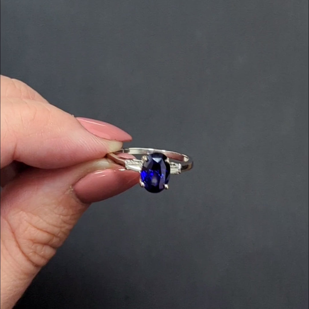 2.66ct SAPPHIRE DIAMOND PLATINUM RING ROYAL BLUE OVAL SHAPE ENGAGEMENT COCKTAIL