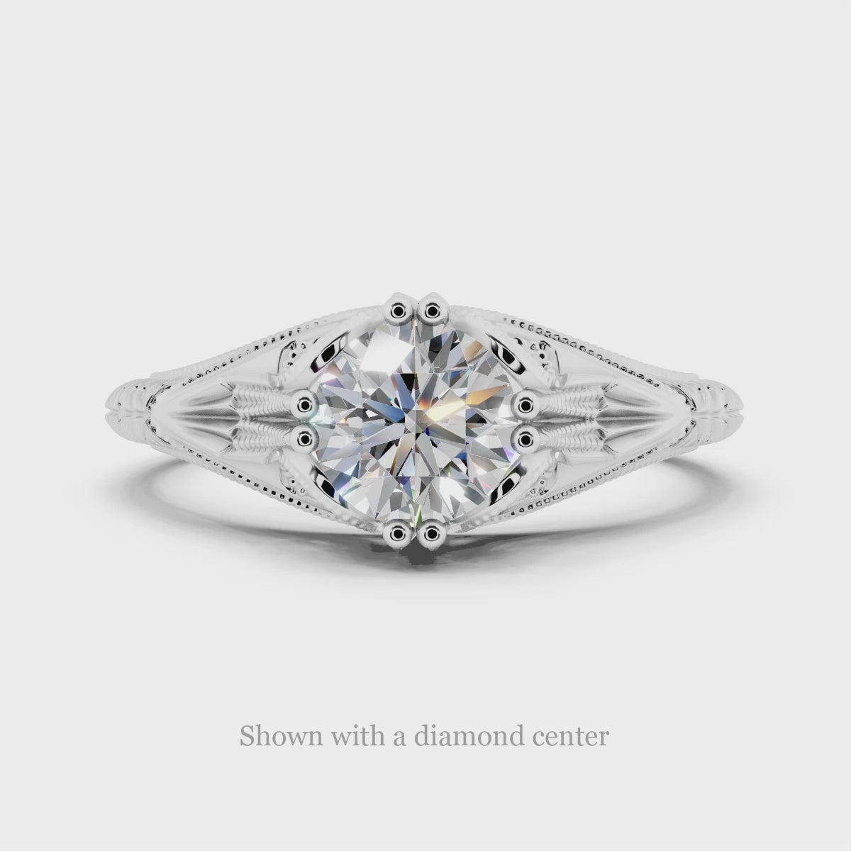 VINTAGE STYLE 14K WHITE GOLD RING SETTING ART DECO STYLE SOLITAIRE ENGAGEMENT