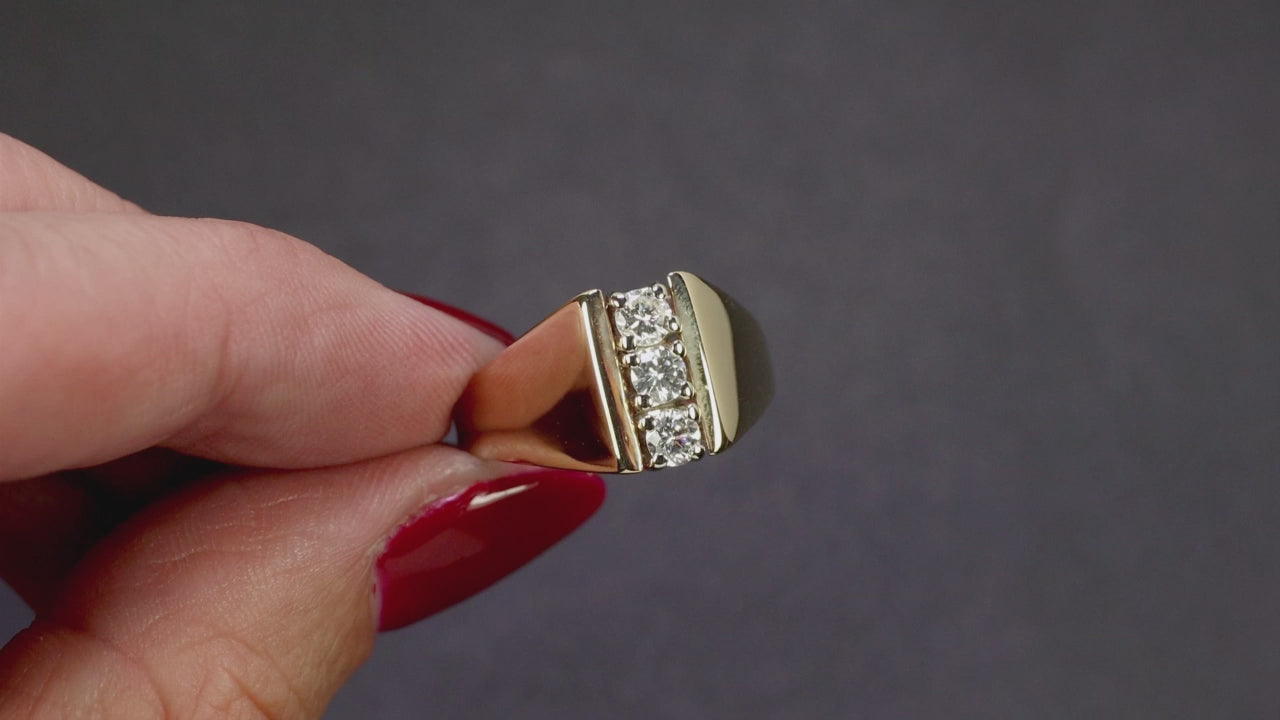 VINTAGE DIAMOND COCKTAIL RING WIDE SIGNET BAND 14k YELLOW GOLD RETRO ESTATE MENS