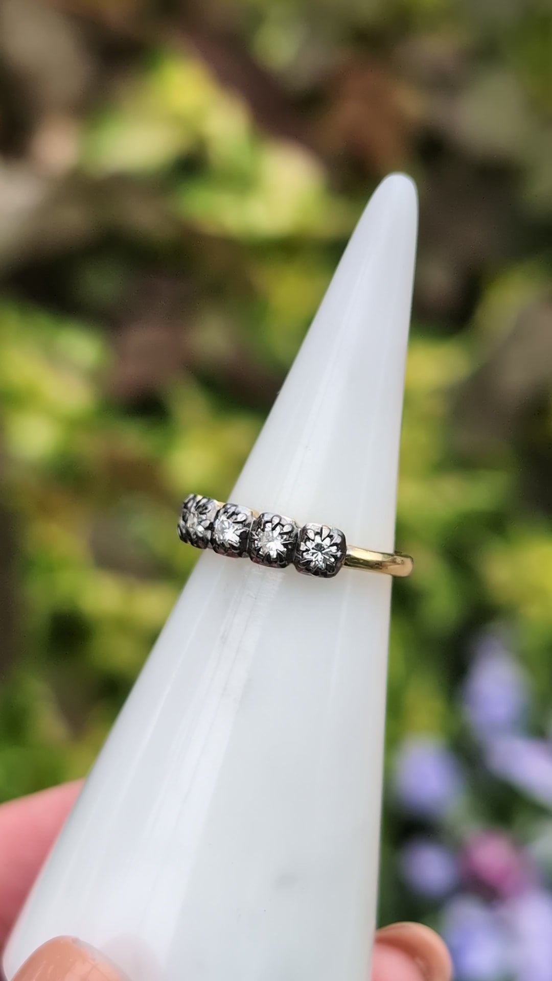 ANTIQUE STYLE DIAMOND WEDDING RING PLATINUM BAND 5 STONE VICTORIAN COLLET