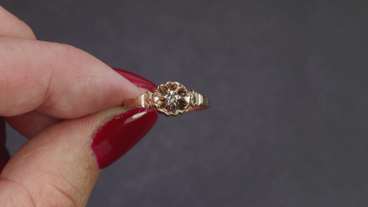 OLD EUROPEAN CUT DIAMOND SOLITAIRE RING ANTIQUE BUTTERCUP ROSE GOLD VICTORIAN