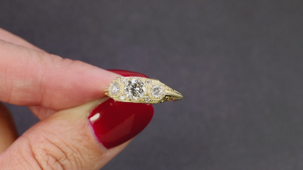 GIA CERTIFIED DIAMOND VINTAGE STYLE ENGAGEMENT RING ROUND CUT 14k YELLOW GOLD