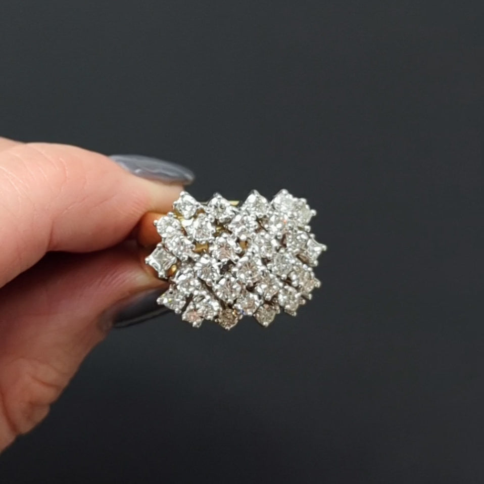 DIAMOND CLUSTER COCKTAIL RING 3 CARAT BIG 17.5 GRAMS 18k YELLOW WHITE GOLD 3ct