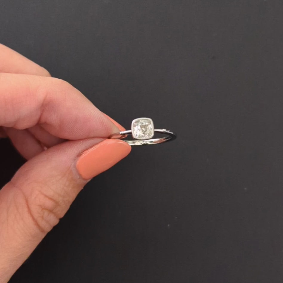 OLD MINE CUT DIAMOND ENGAGEMENT RING PLATINUM SOLITAIRE 3/4 CARAT