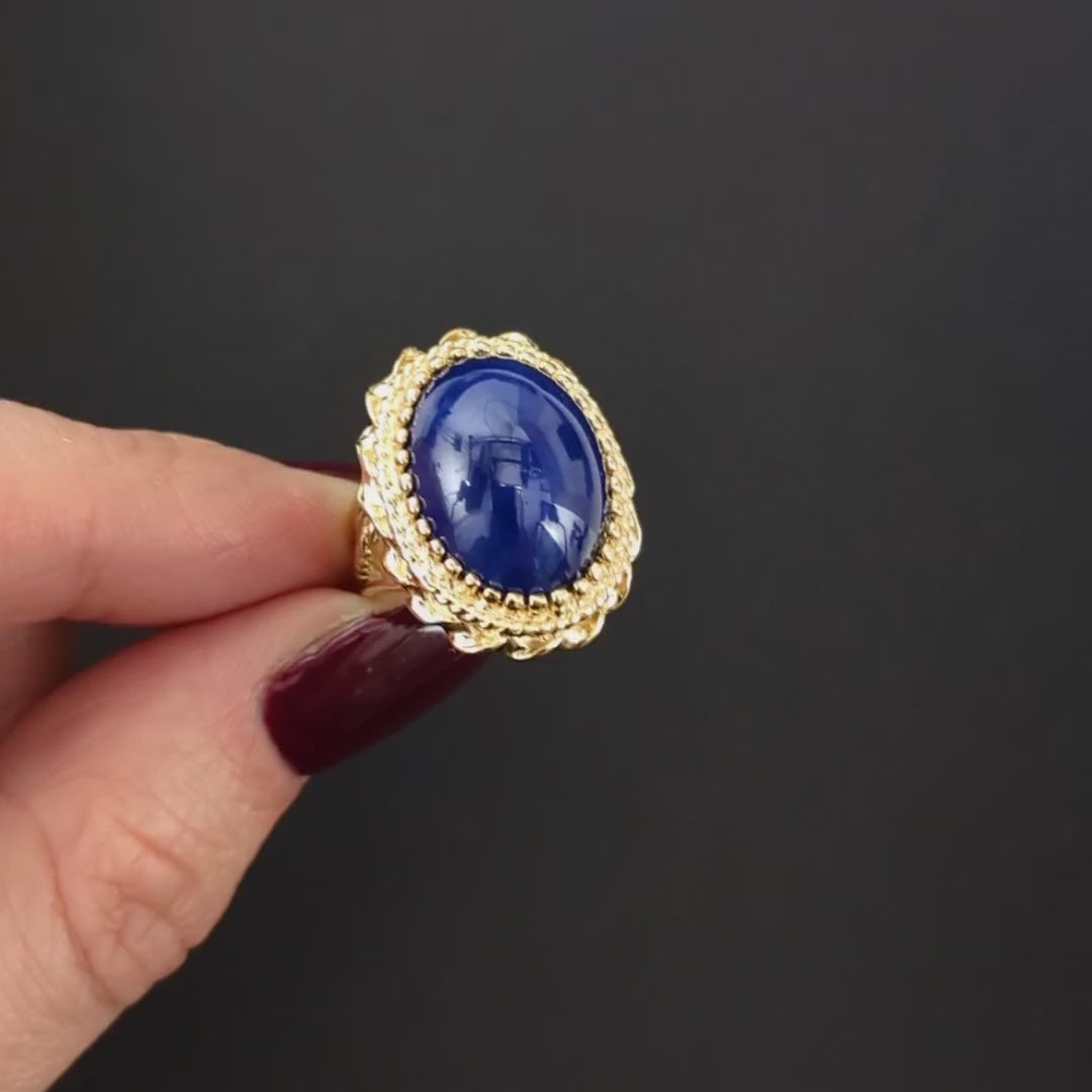 LINDE STAR SAPPHIRE VINTAGE RING COCKTAIL MID CENTURY HANDMADE 14k YELLOW GOLD