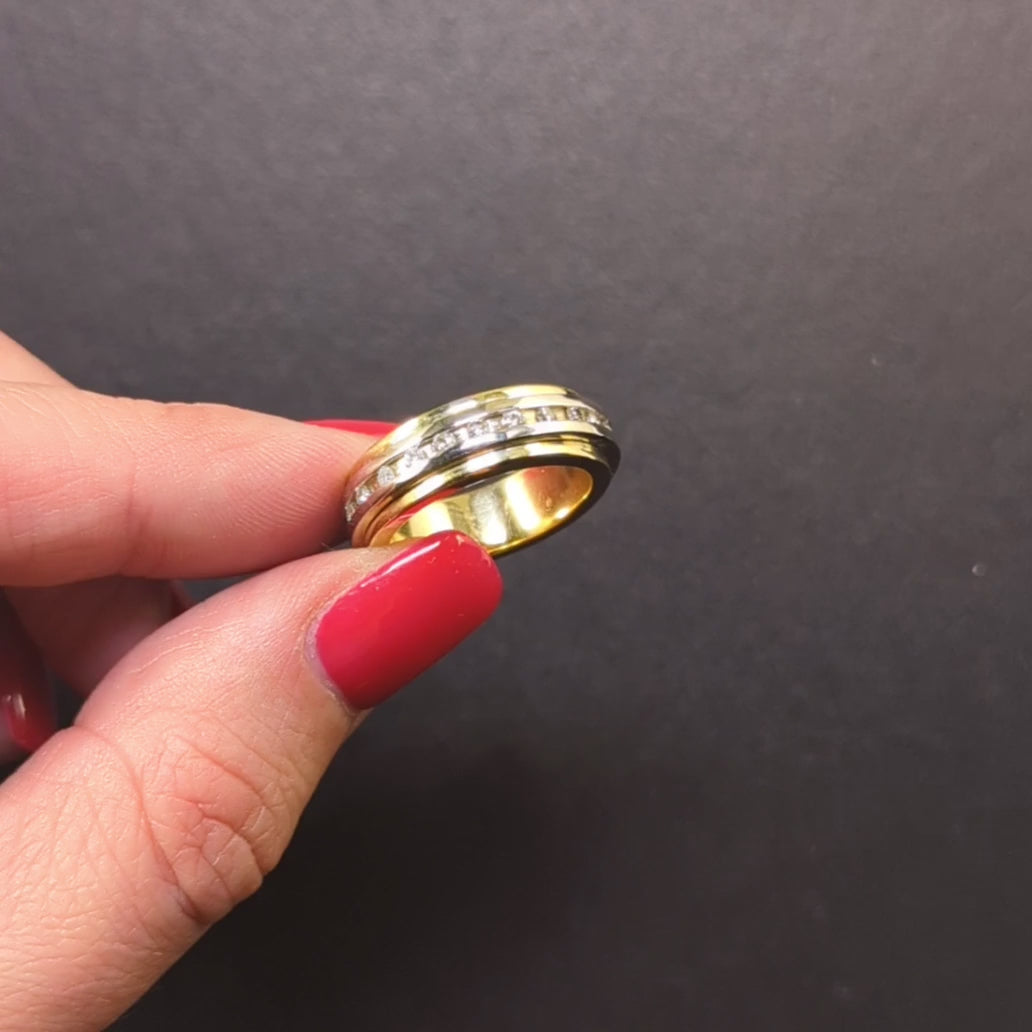 DIAMOND SPINNER BAND ETERNITY RING 10.2g 14k TWO TONE WHITE YELLOW GOLD FIDGET