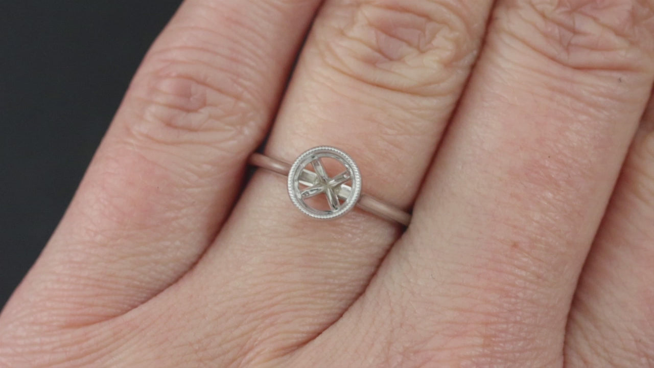 SOLITIARE BEZEL RING SETTING 14k GOLD ENGAGEMENT MILGRAIN CATHEDRAL ROUND MOUNT