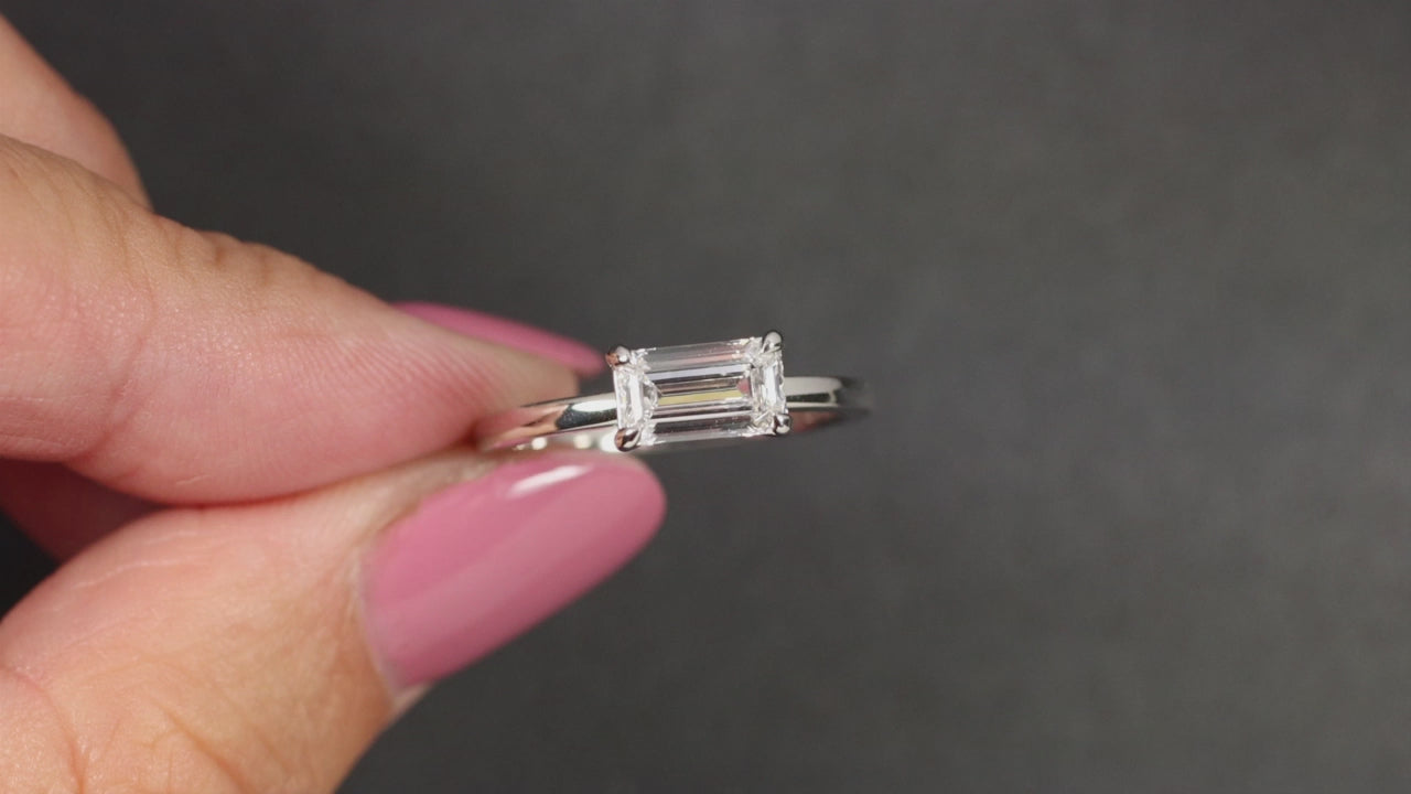 1ct GIA CERTIFIED E VS2 DIAMOND SOLITAIRE ENGAGEMENT RING EMERALD CUT PLATINUM