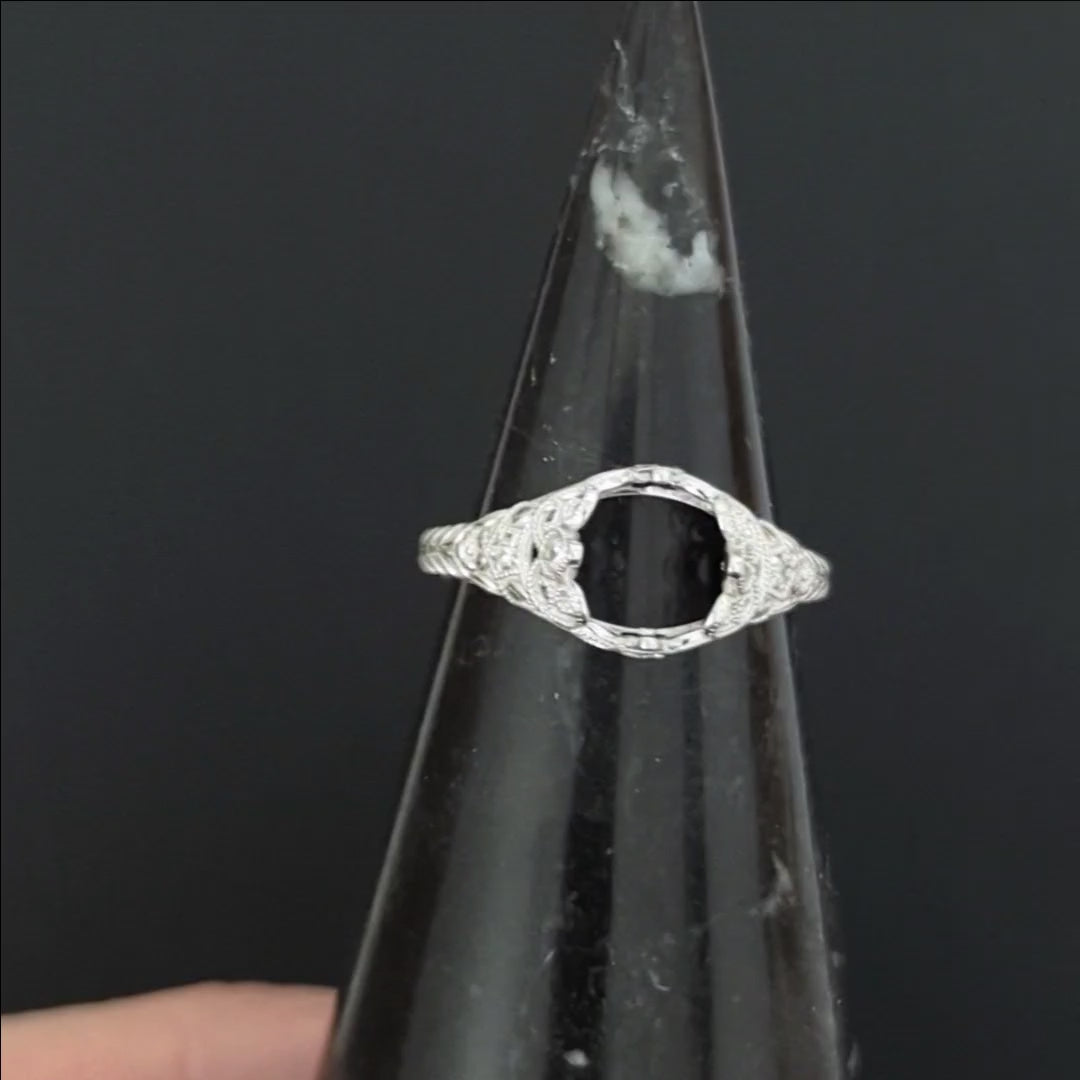 DIAMOND 7mm ROUND CUSHION ENGAGEMENT RING SETTING MOUNT VINTAGE STYLE WHITE GOLD
