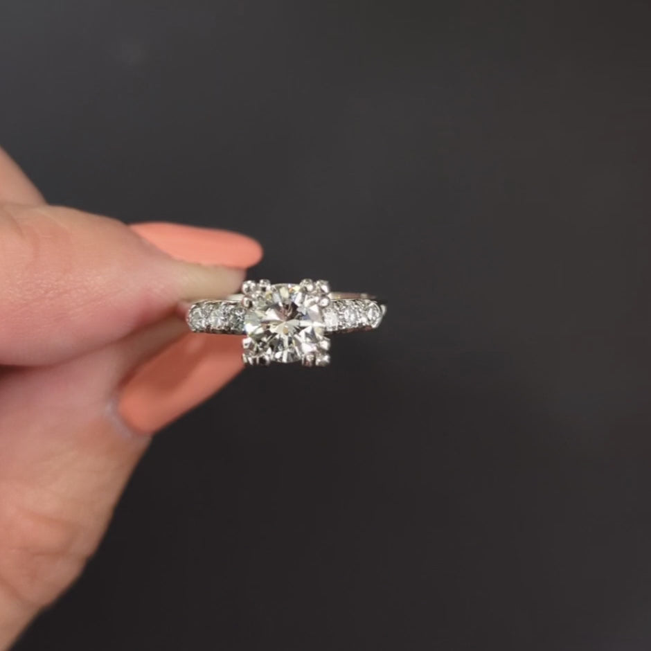 VINTAGE DIAMOND ENGAGEMENT RING 0.85c CERTIFIED D-E SI1 ROUND CUT PLATINUM RETRO