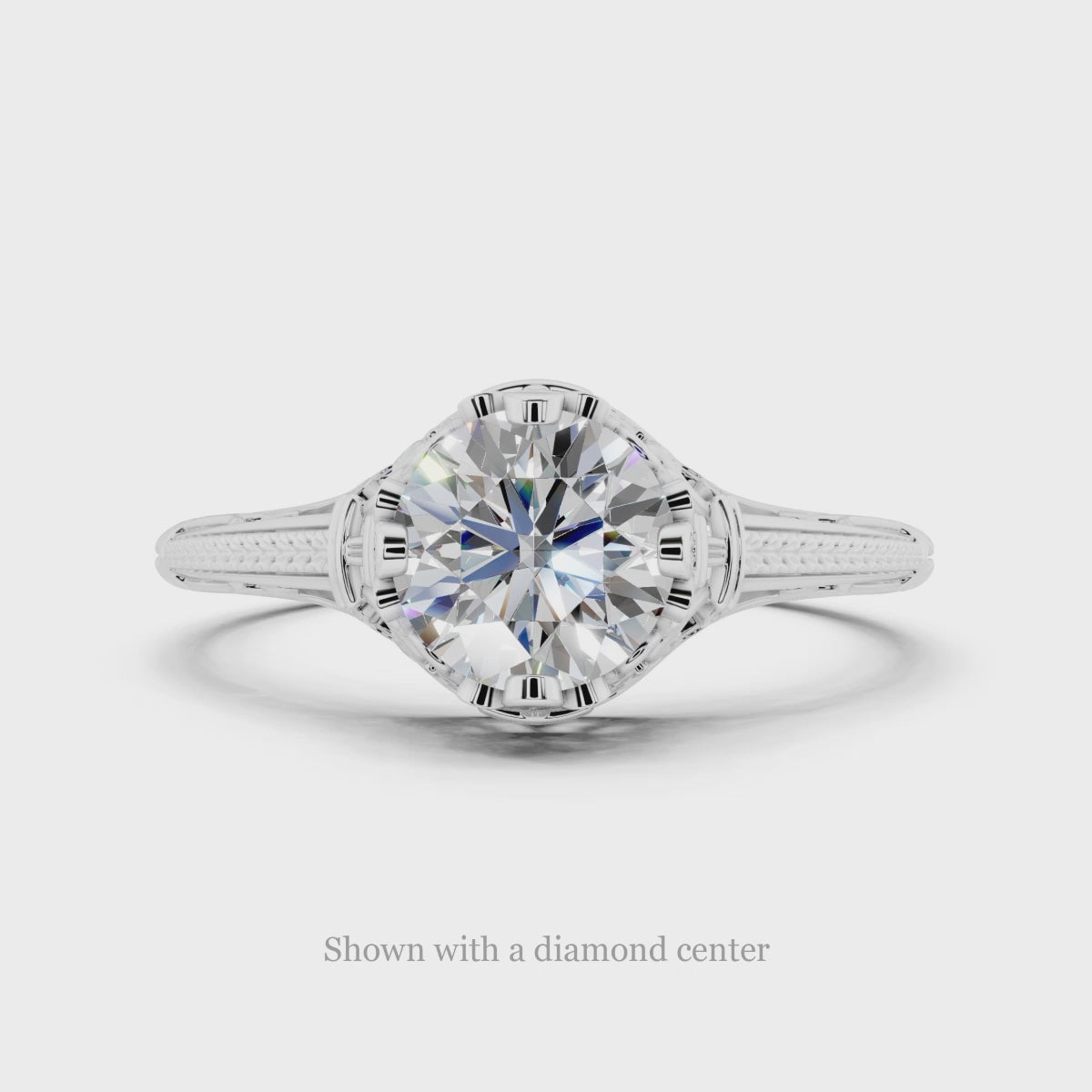 VINTAGE STYLE PLATINUM ENGAGEMENT RING SETTING NOUVEAU ROUND SOLITAIRE ENGRAVED