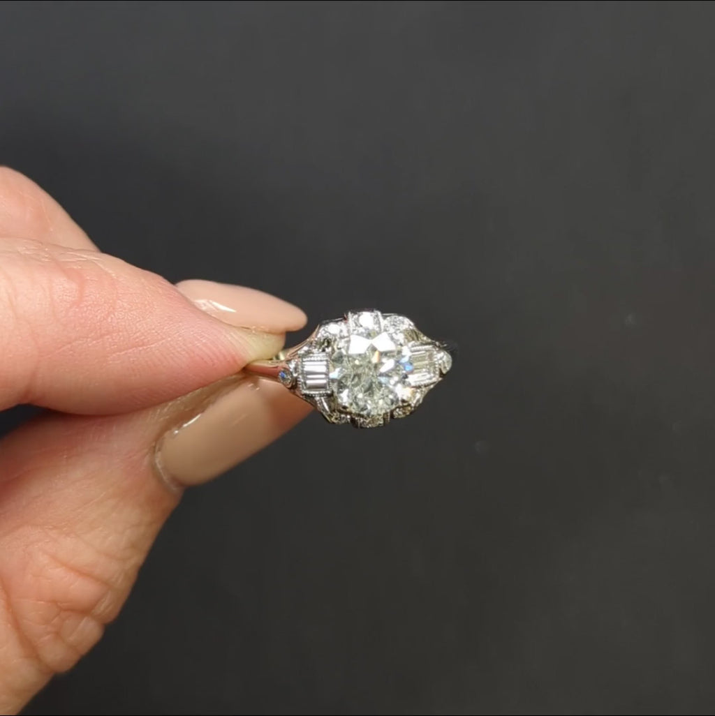 1.82ct VINTAGE DIAMOND ENGAGEMENT RING F-G SI PLATINUM COCKTAIL ROUND CUT RETRO