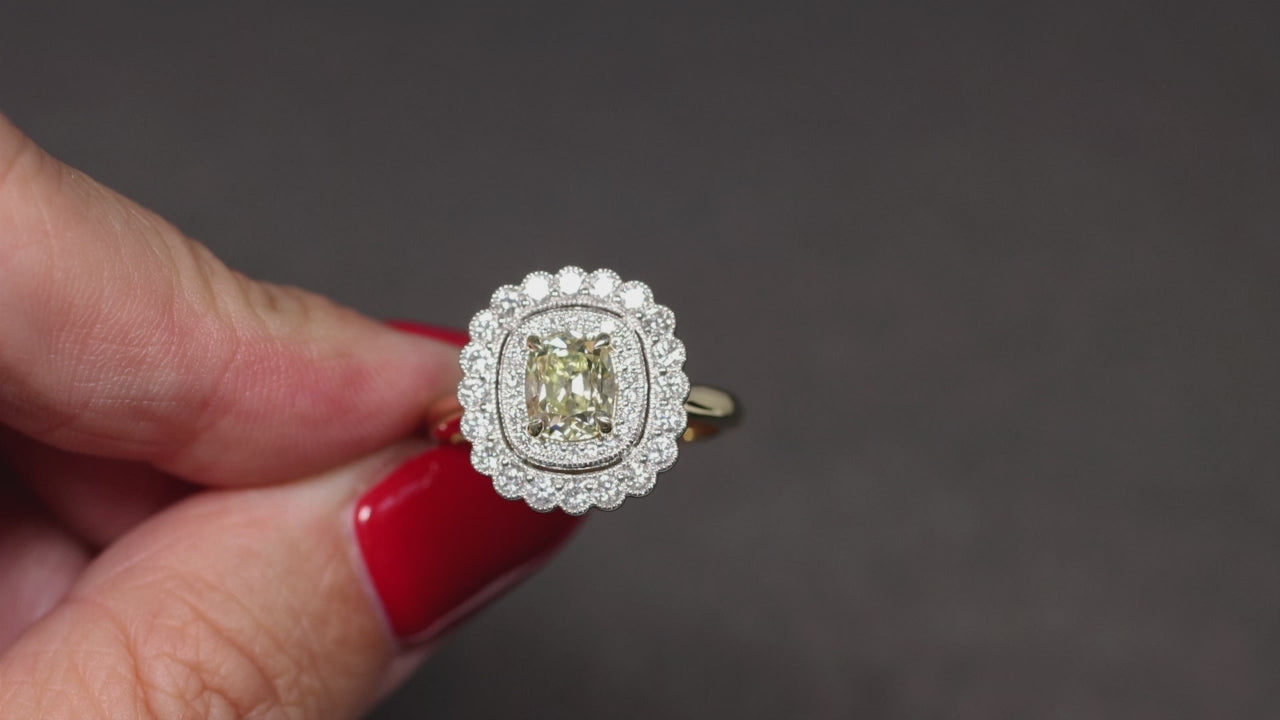 1ct OLD MINE CUT DIAMOND COCKTAIL RING GIA CERTIFIED VINTAGE STYLE HALO PLATINUM