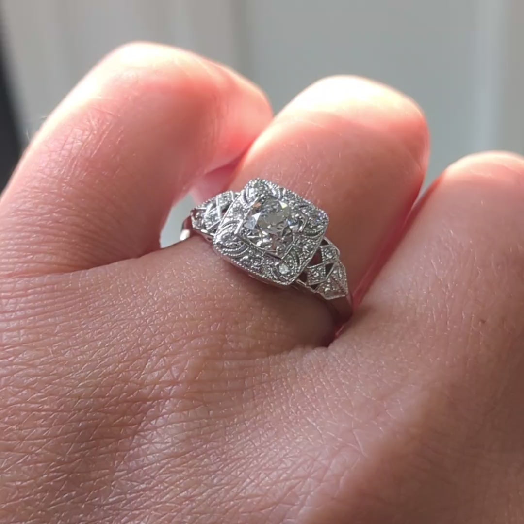 ART DECO MOUNT 5.5MM ROUND CUSHION DIAMOND VINTAGE STYLE ENGAGEMENT SETTING RING