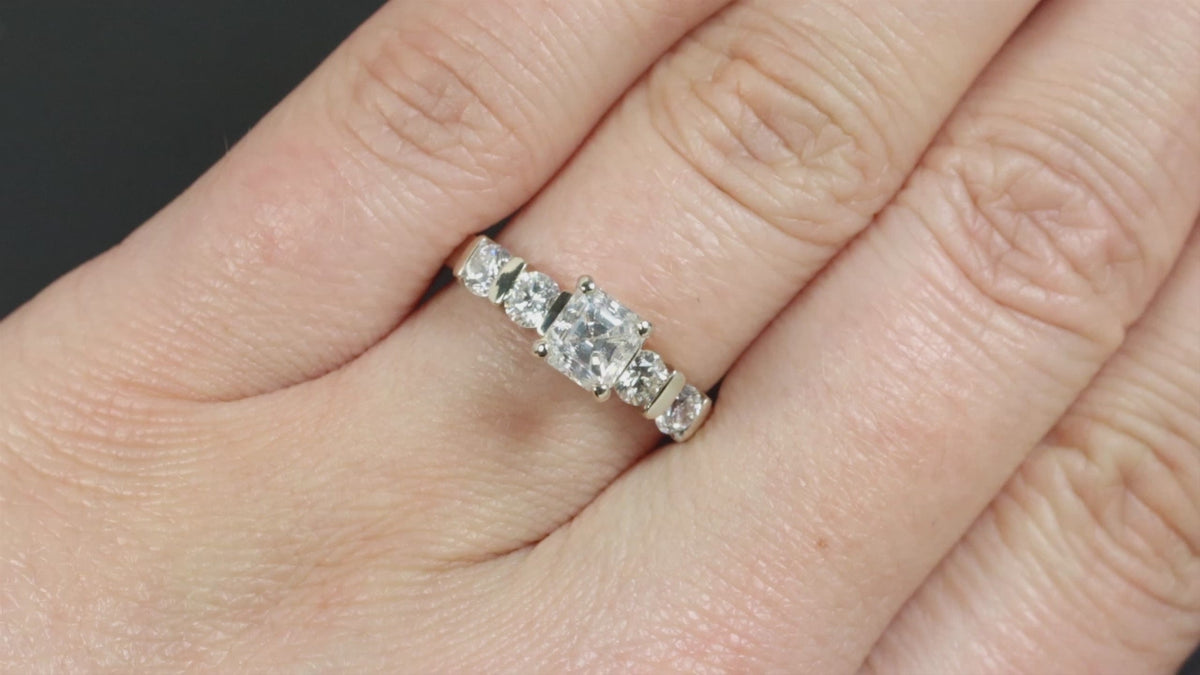 VINTAGE 1 CARAT ASSCHER CUT DIAMOND ENGAGEMENT RING NATURAL ROUND CHANNEL 14k