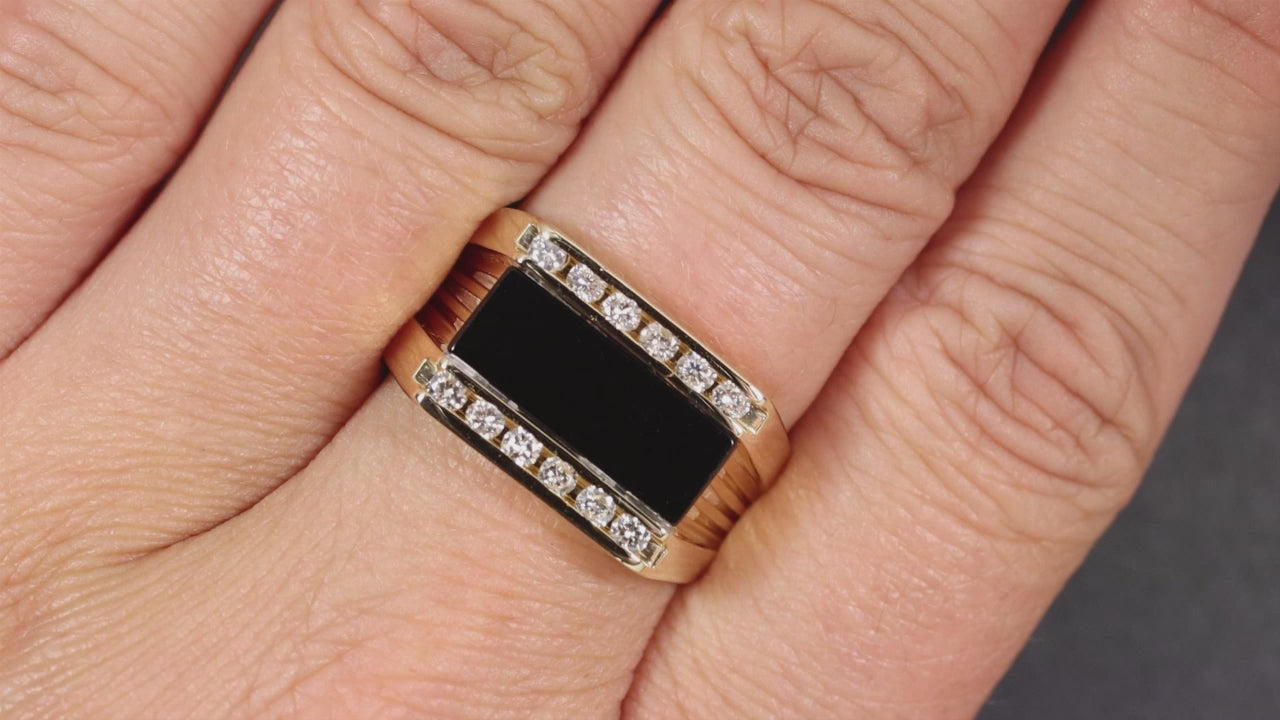 VINTAGE DIAMOND BLACK ONYX RING 11.8g 14K YELLOW GOLD CHUNKY MENS NATURAL ESTATE