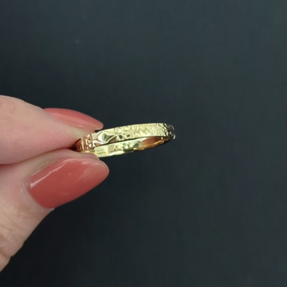 VINTAGE ORANGE BLOSSOM WEDDING RING ENGRAVED ETERNITY BAND SOLID 14k YELLOW GOLD
