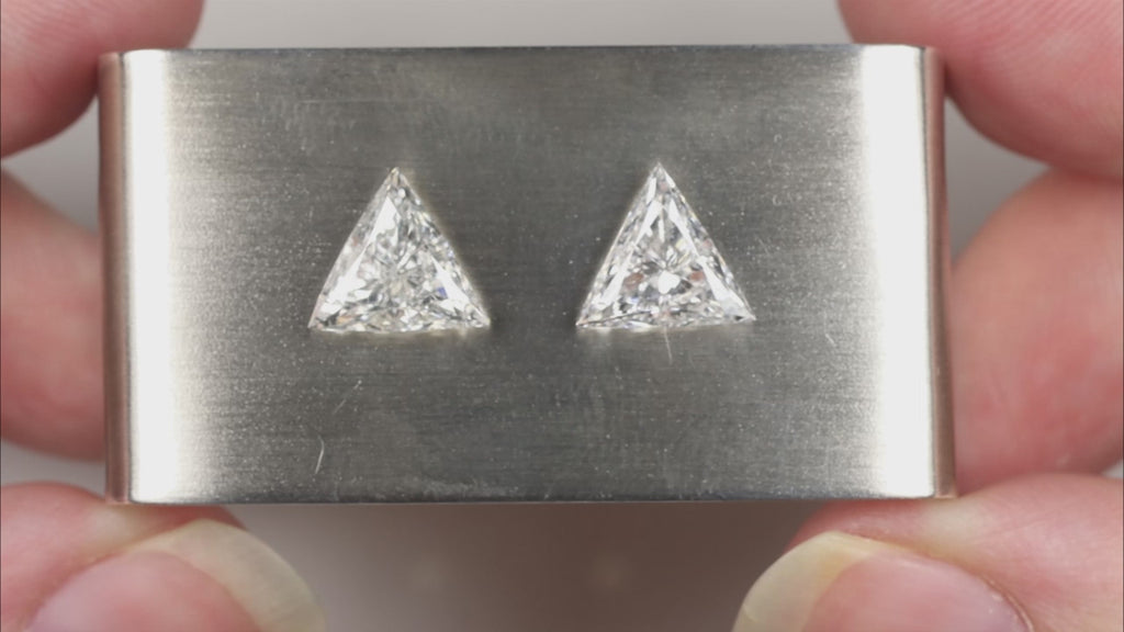 3.22ct TRILLION CUT F-G SI DIAMOND STUD EARRINGS MATCHING PAIR LOOSE TRIANGLE