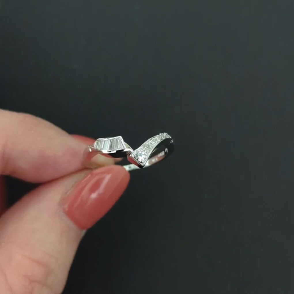 MID CENTURY VINTAGE DIAMOND BAND BYPASS RING F VS 14k WHITE GOLD NATURAL ESTATE