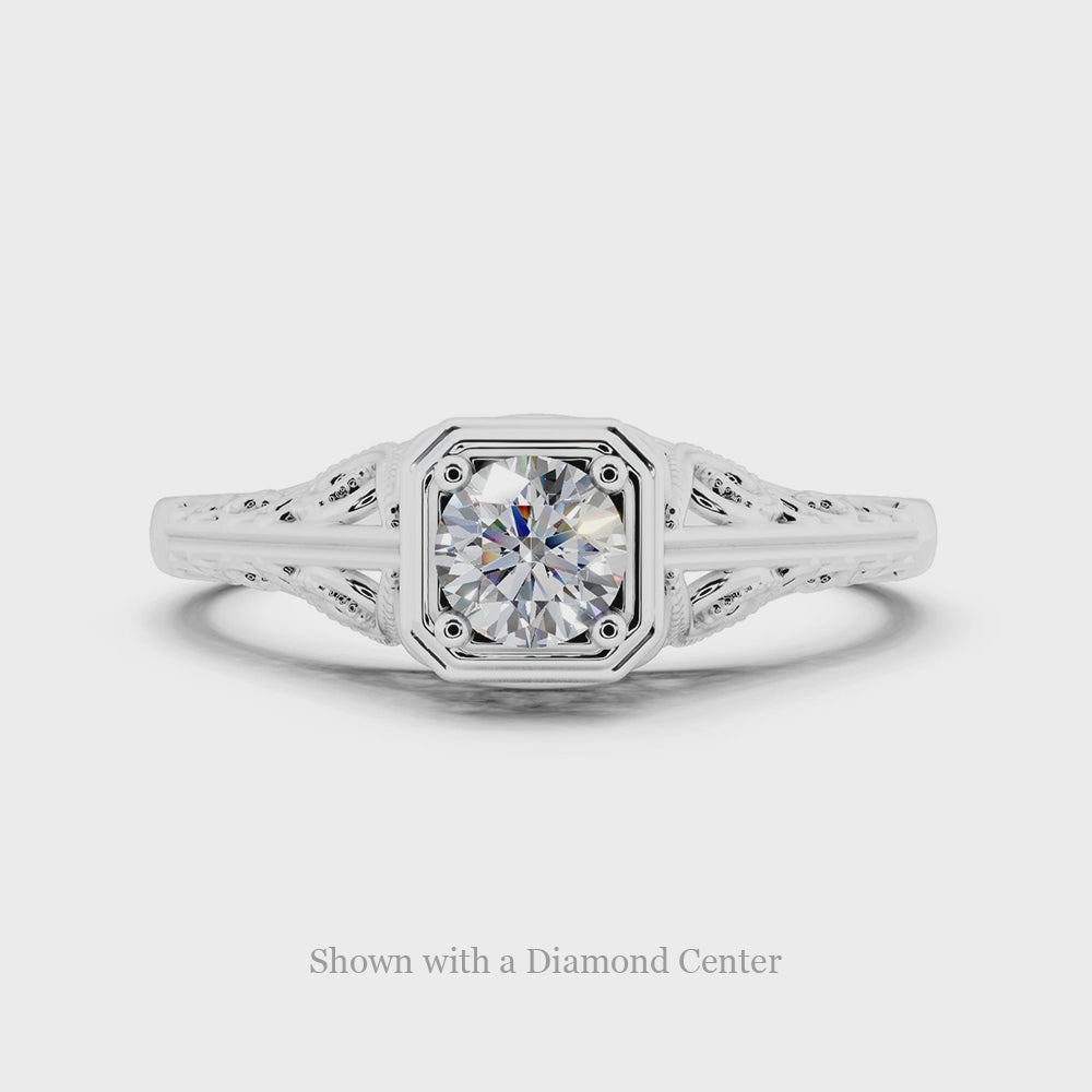 4mm ENGAGEMENT RING SETTING VINTAGE STYLE MOUNT WHITE GOLD ART DECO SOLITAIRE